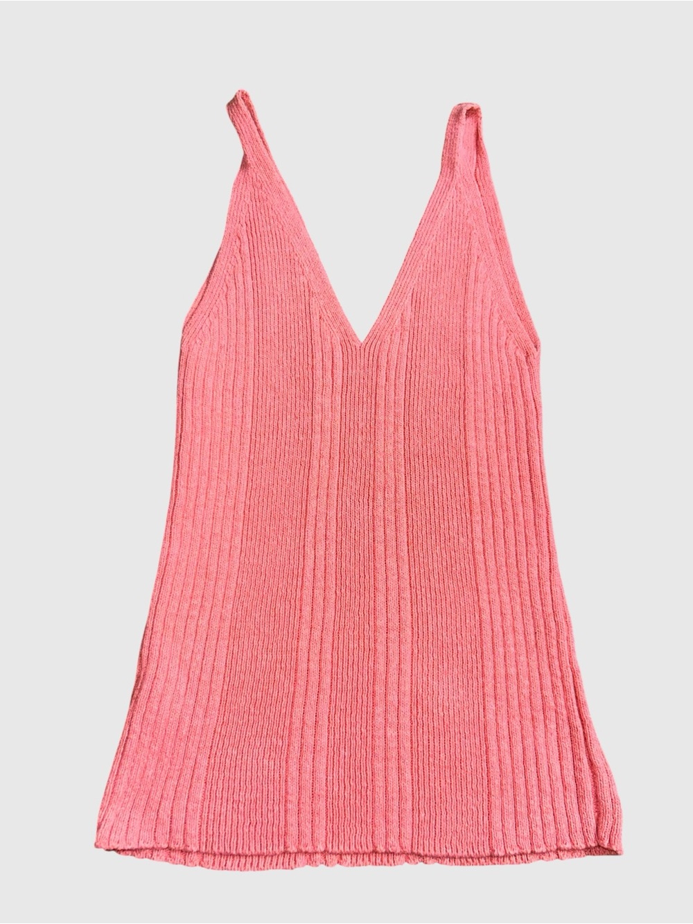 Anthropologie Coral Terracotta Ribbed Sweater Knit V-Neck Tank Top Size M